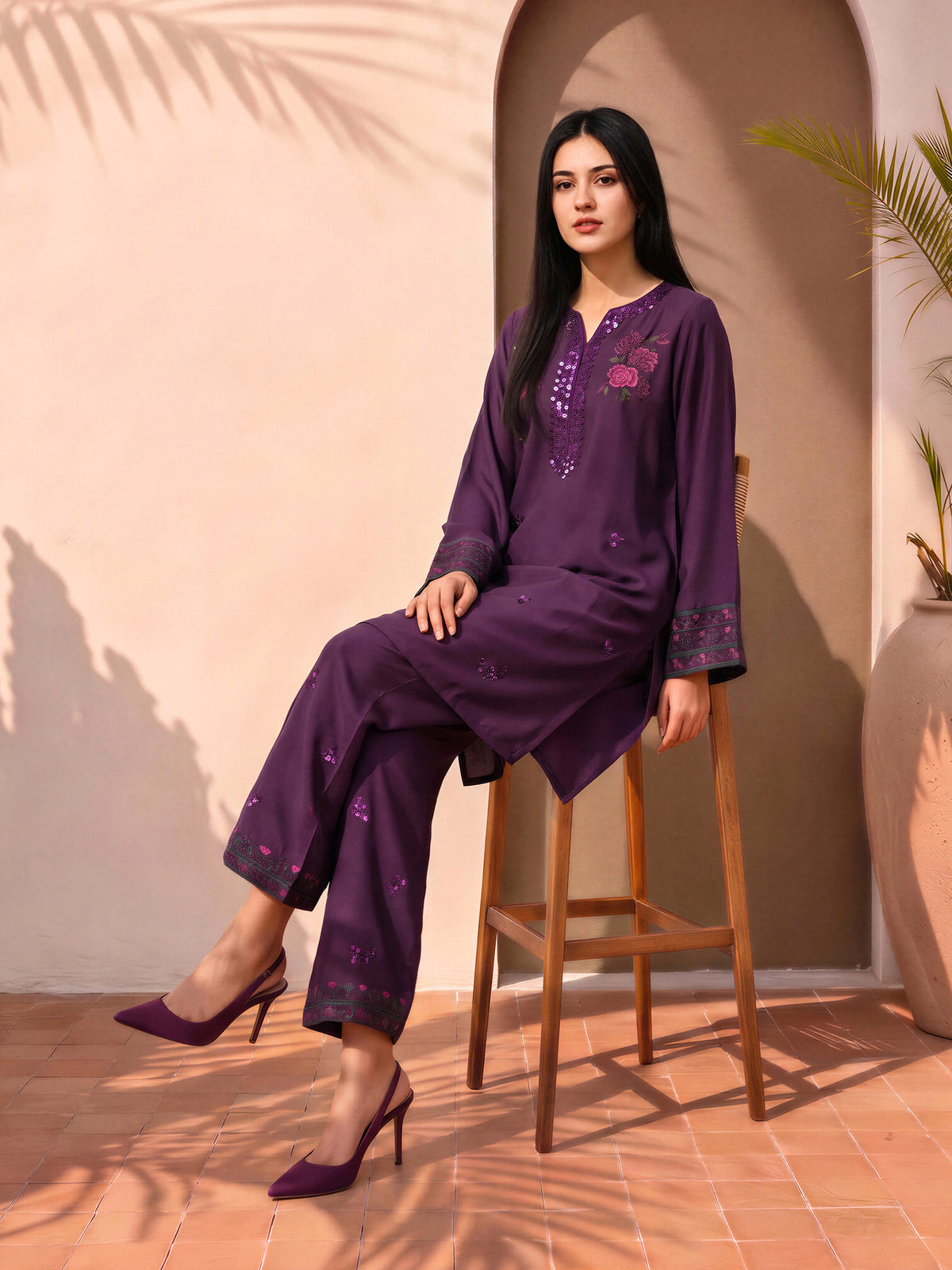 2 Piece Premium Silk Suit- Embroidered (Pret)