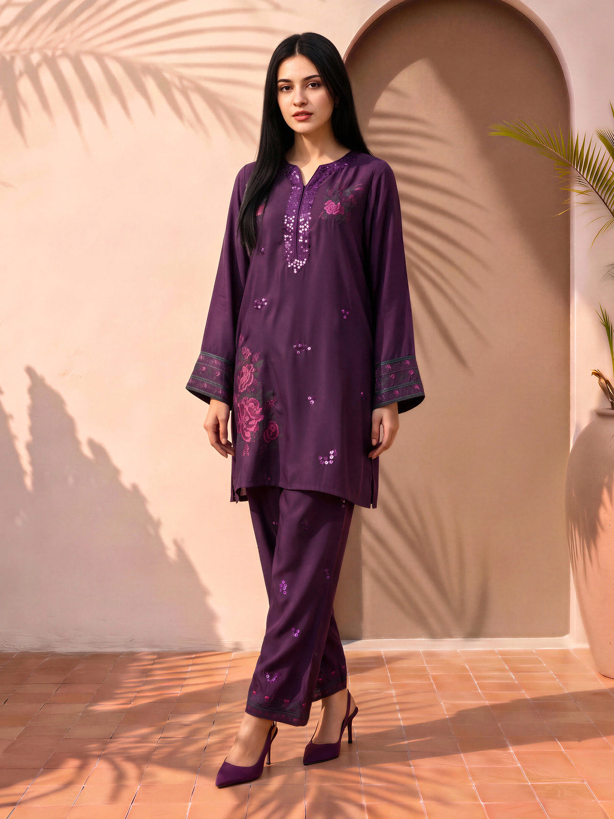 2 Piece Premium Silk Suit- Embroidered (Pret)