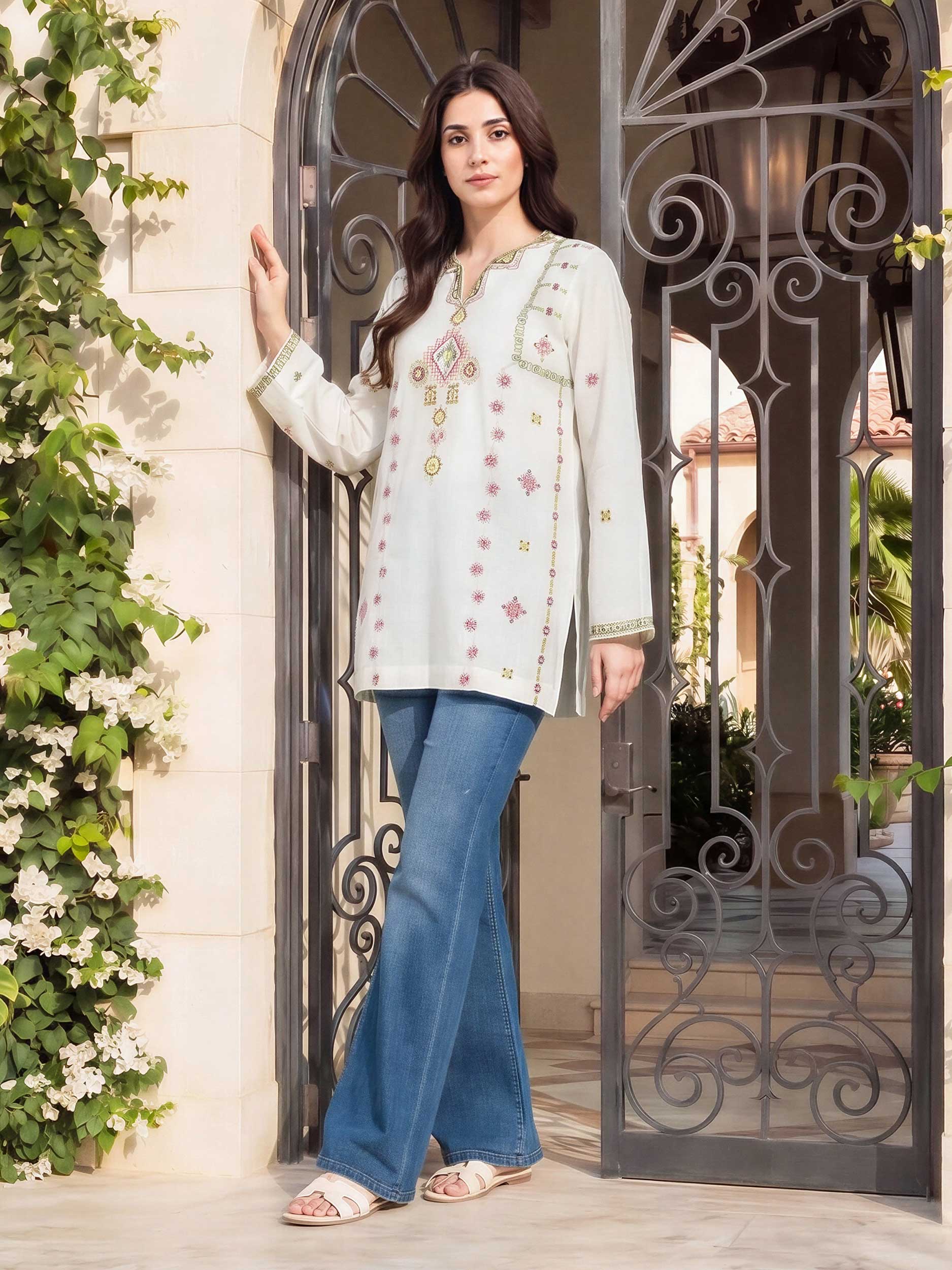 Lawn Slub Kurti- Embroidered (Pret)