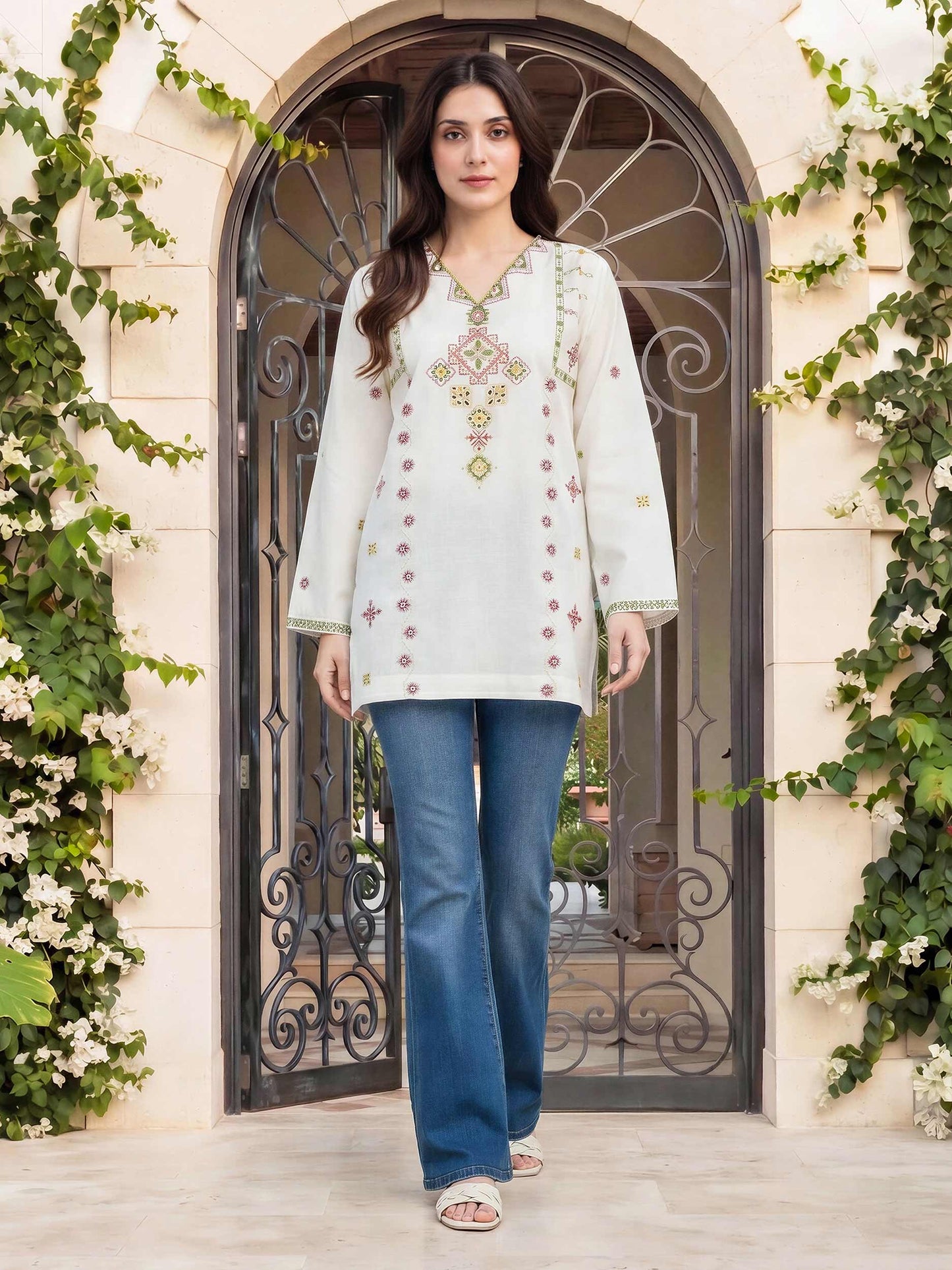 Lawn Slub Kurti- Embroidered (Pret)