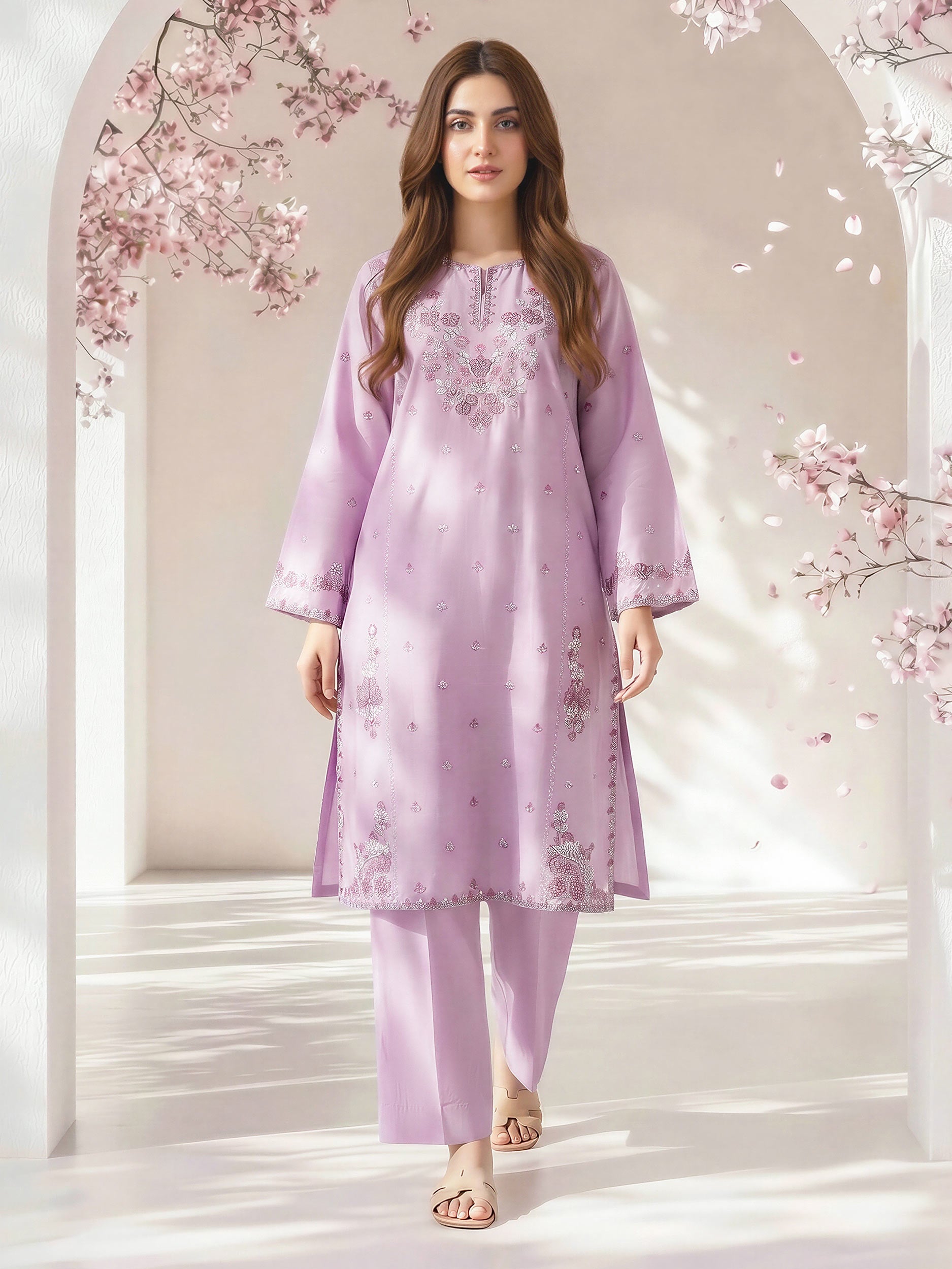 2 Piece Lawn Slub Suit- Embroidered (Pret)
