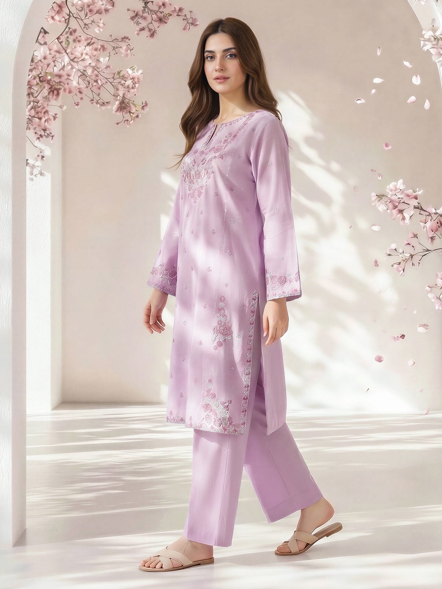 2 Piece Lawn Slub Suit- Embroidered (Pret)