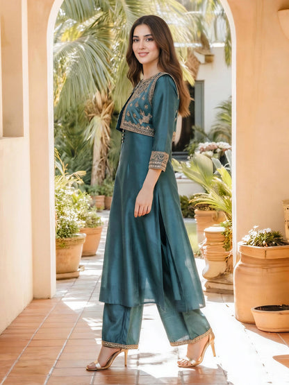 2 Piece Raw Silk Suit- Embroidered (Pret)