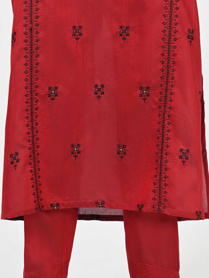 2 Piece Raw Silk Suit- Embroidered (Pret)