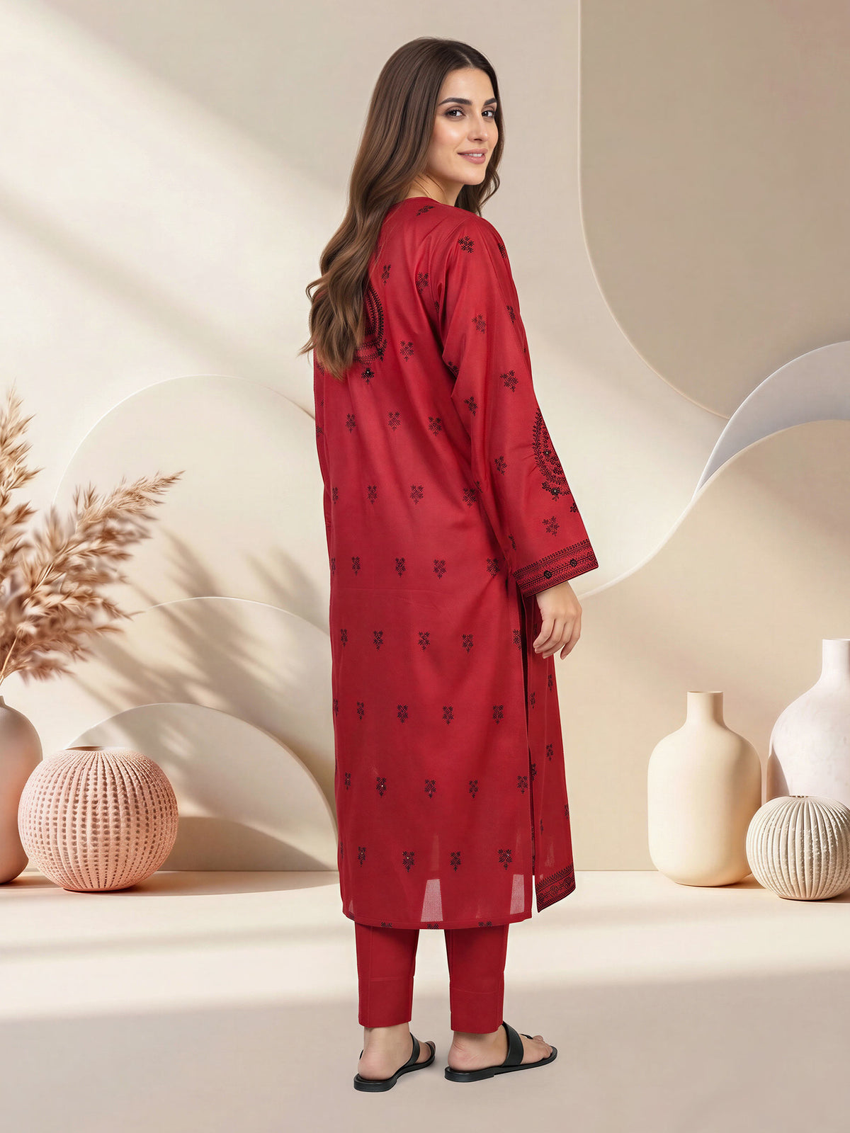 2 Piece Raw Silk Suit- Embroidered (Pret)