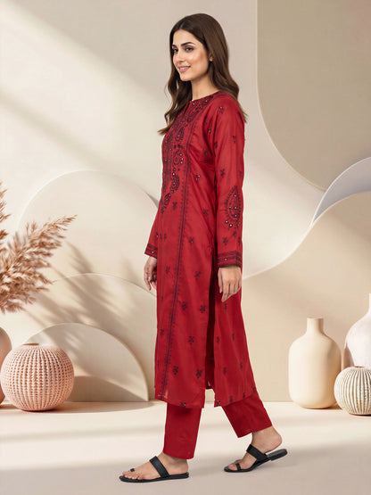 2 Piece Raw Silk Suit- Embroidered (Pret)
