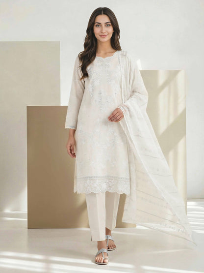 3 Piece Lawn Slub Suit- Embroidered (Pret)
