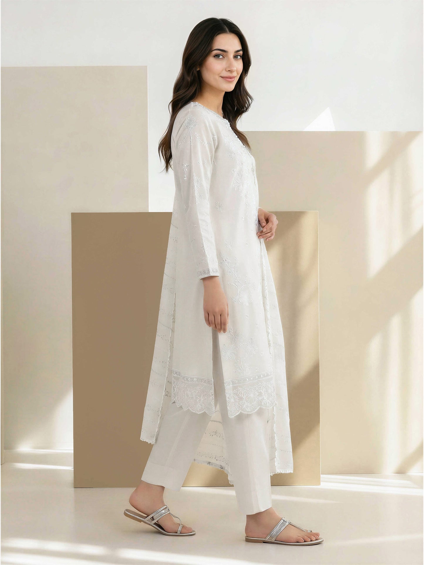 3 Piece Lawn Slub Suit- Embroidered (Pret)