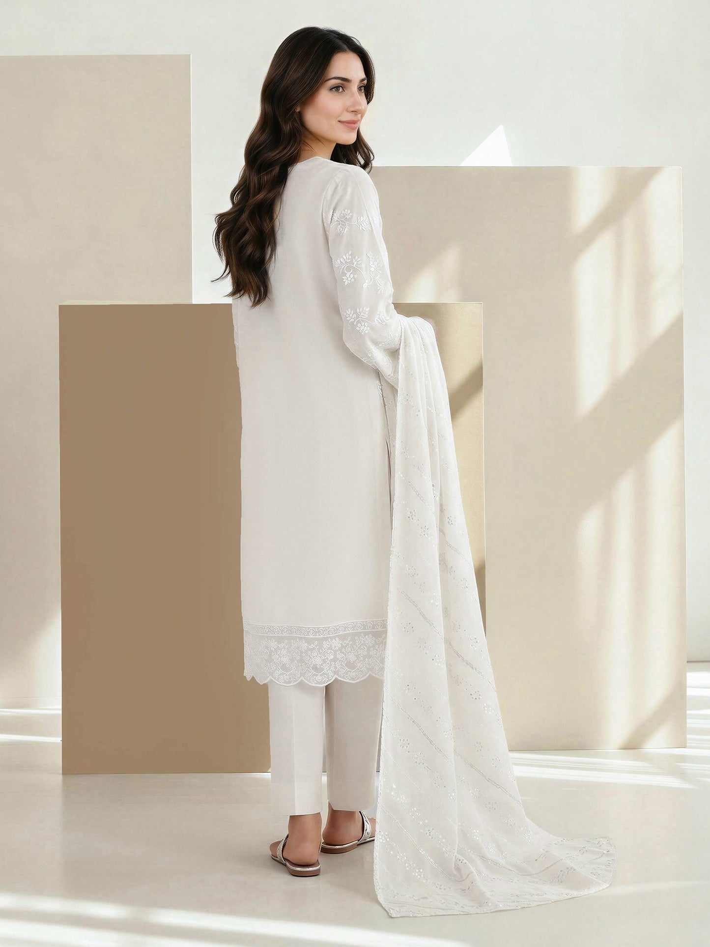 3 Piece Lawn Slub Suit- Embroidered (Pret)