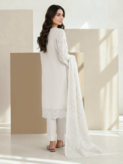 3 Piece Lawn Slub Suit- Embroidered (Pret)