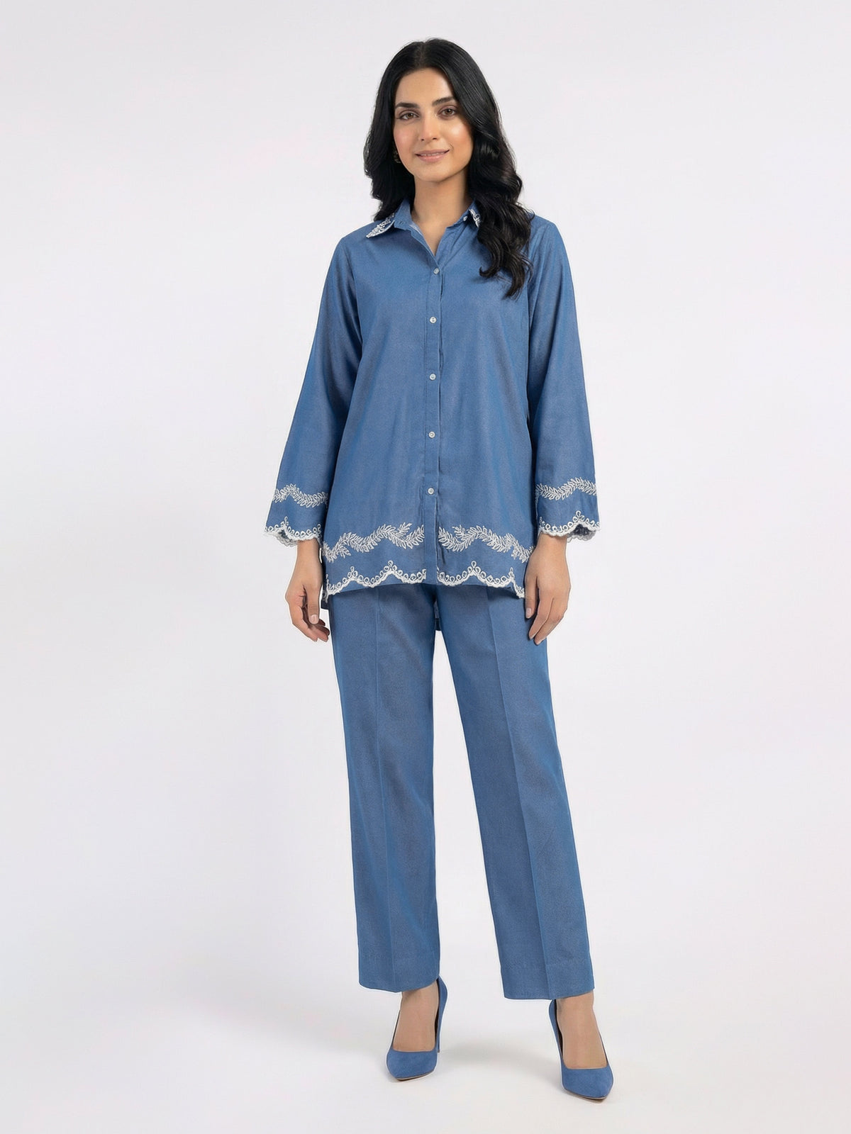 Denim Co-ord set- Embroidered