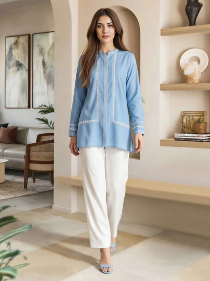 Denim Top- Embroidered