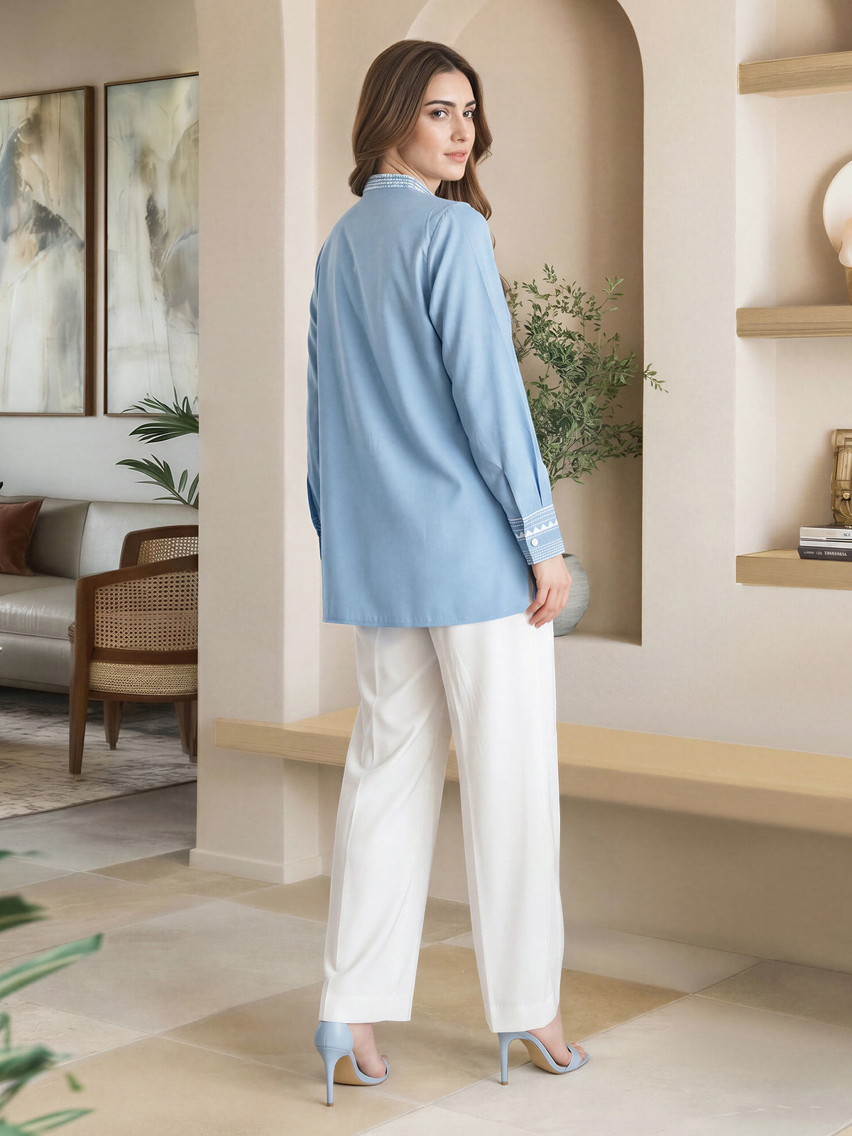 Denim Top- Embroidered
