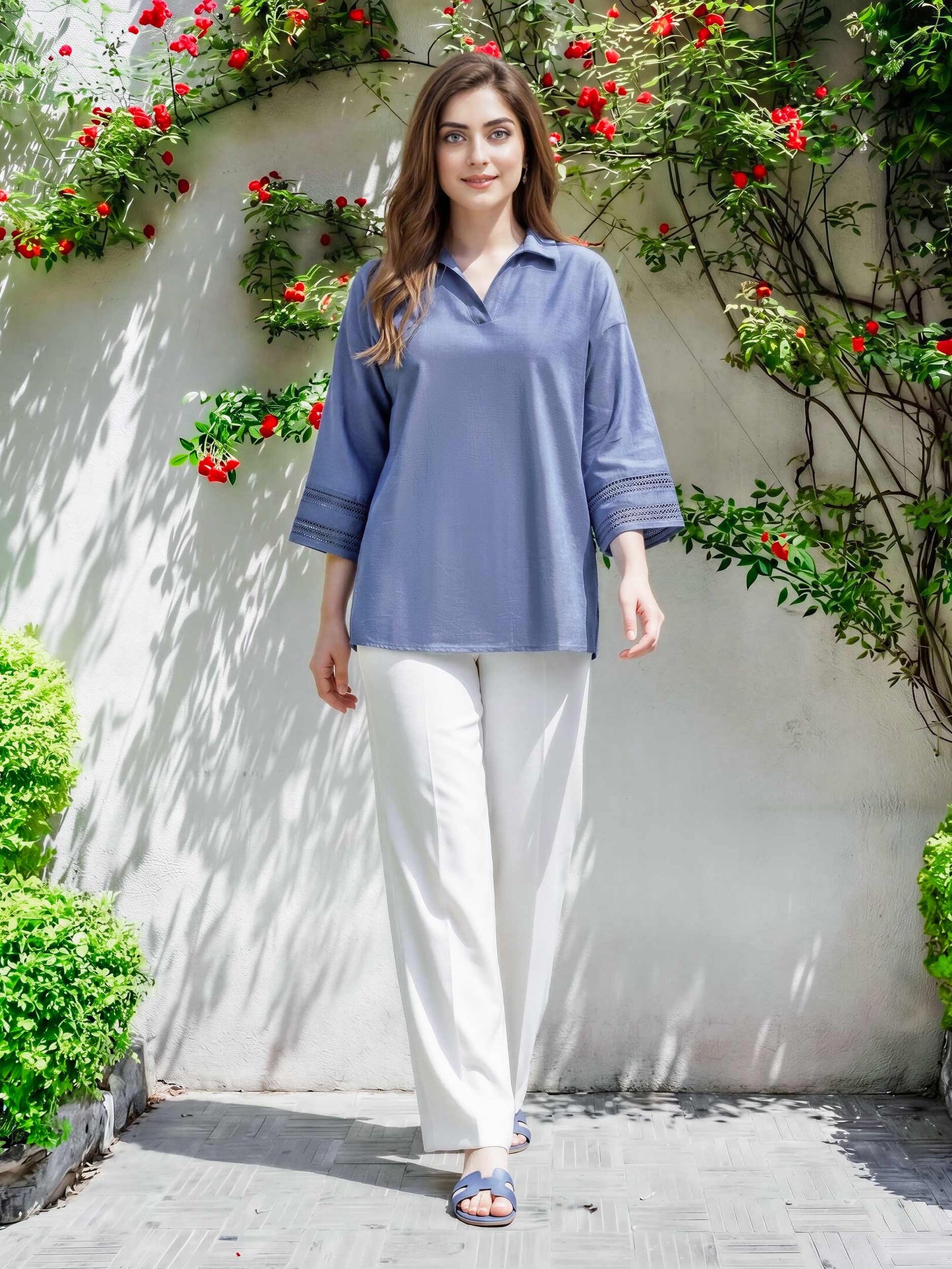 Denim Top- Embroidered