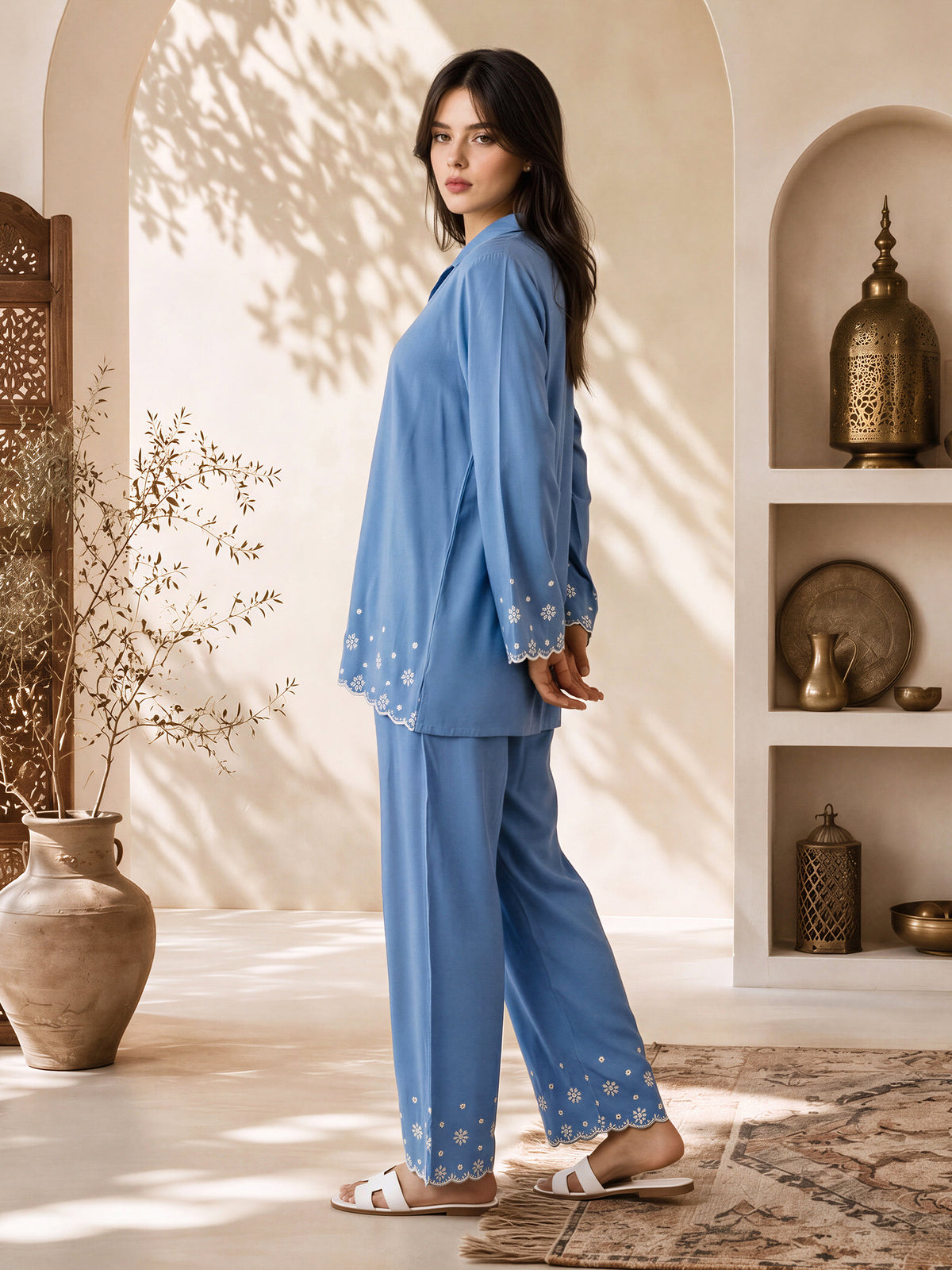 Chambray Co-ord Set- Embroidered