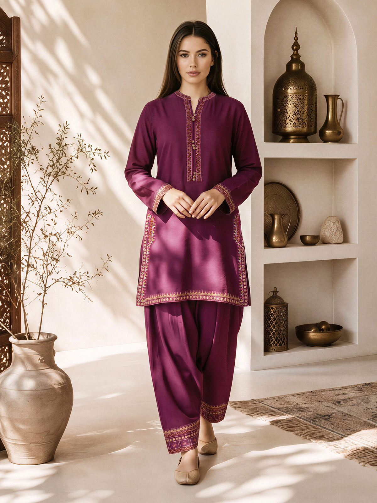 2 Piece Viscose Suit- Embroidered (Pret)
