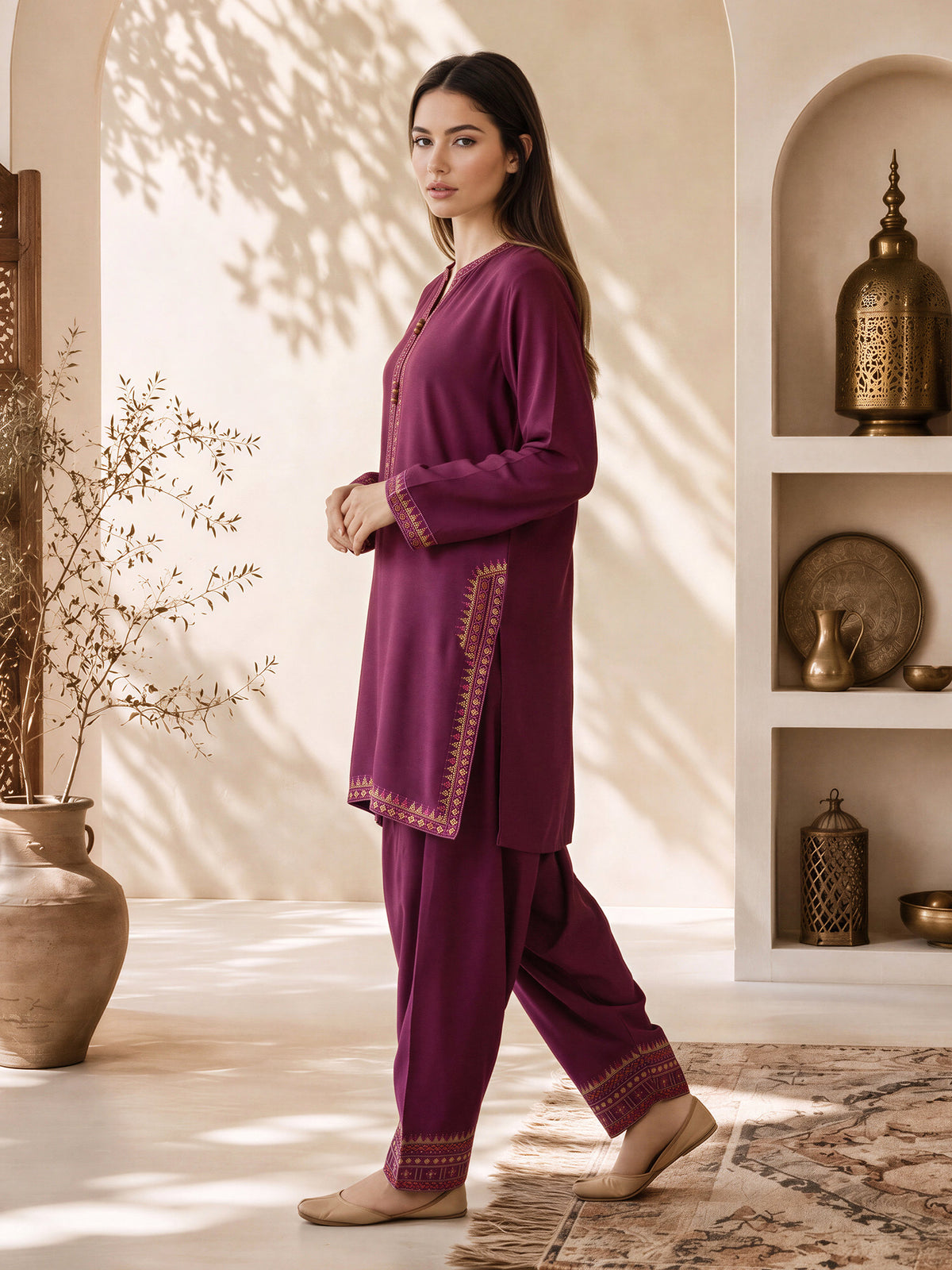 2 Piece Viscose Suit- Embroidered (Pret)