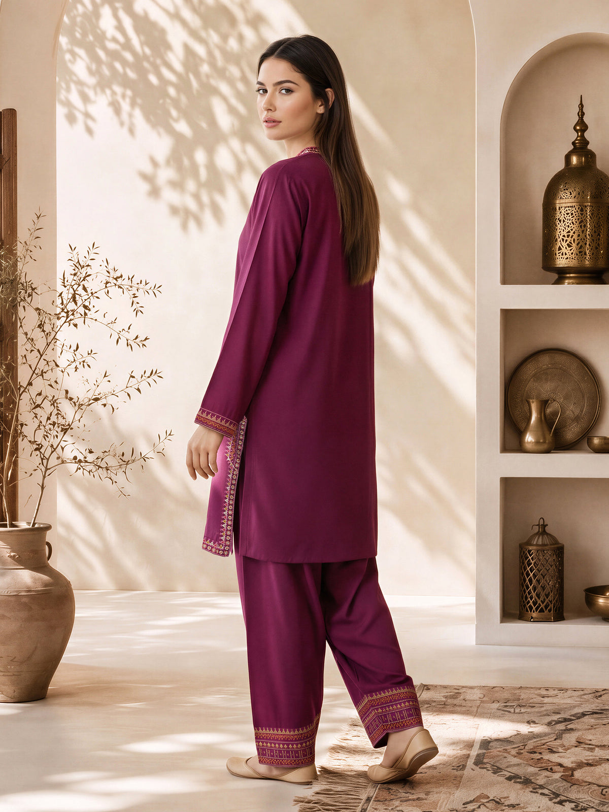 2 Piece Viscose Suit- Embroidered (Pret)