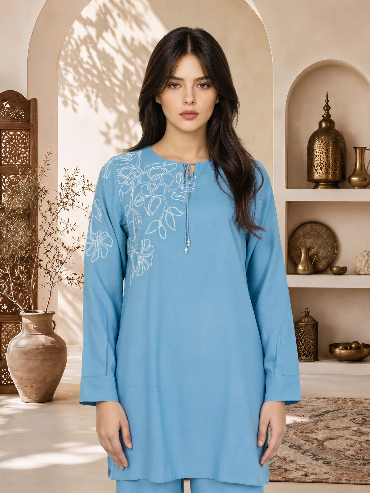 Chambray Co-ord Set- Embroidered