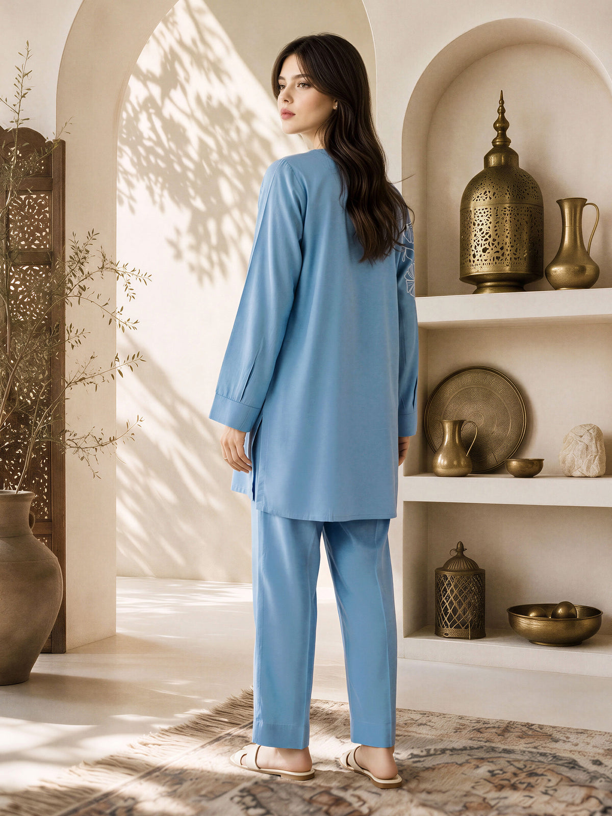 Chambray Co-ord Set- Embroidered