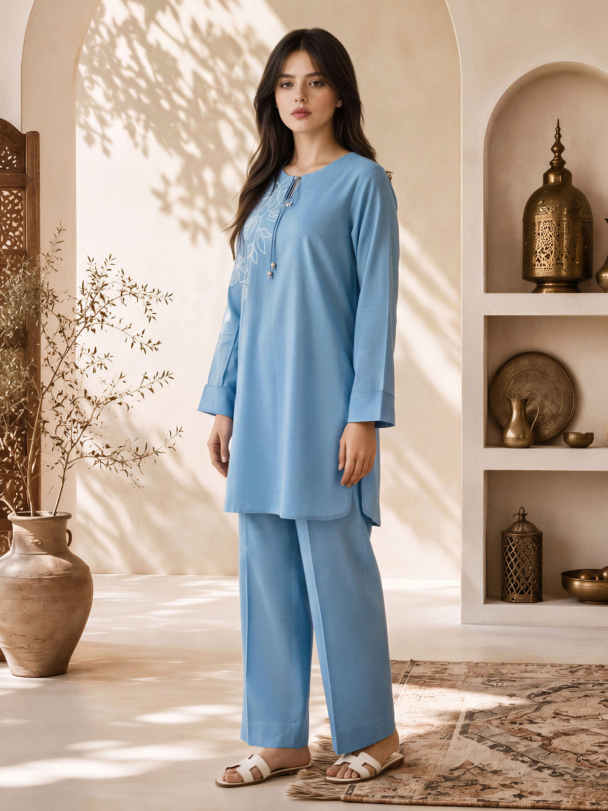 Chambray Co-ord Set- Embroidered
