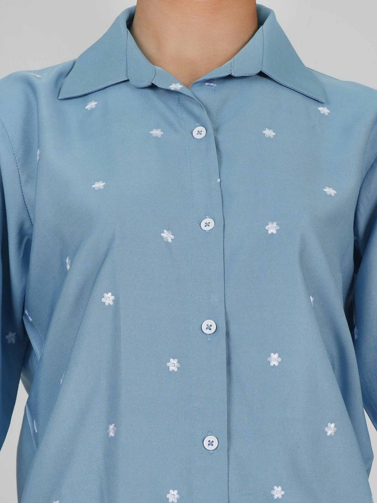 Denim Top- Embroidered