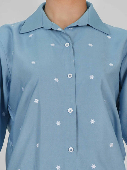 Denim Top- Embroidered