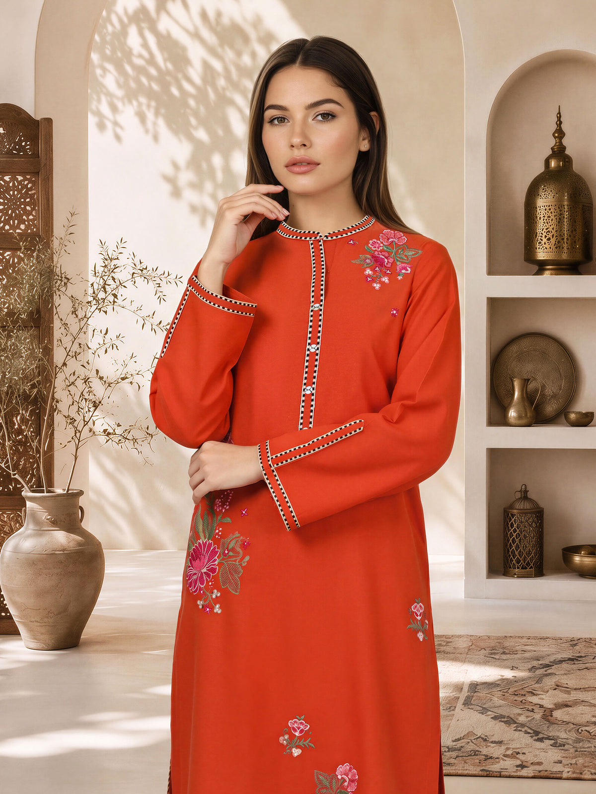 2 Piece Wool Karandi Suit- Embroidered (Pret)