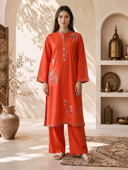 2 Piece Wool Karandi Suit- Embroidered (Pret)