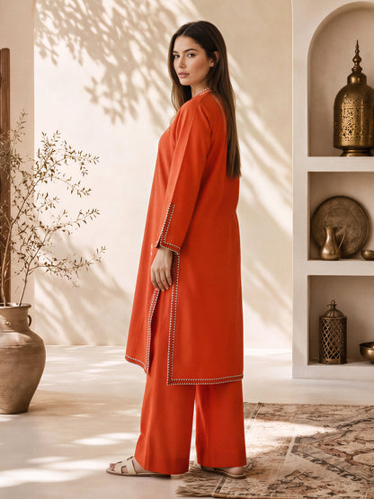 2 Piece Wool Karandi Suit- Embroidered (Pret)