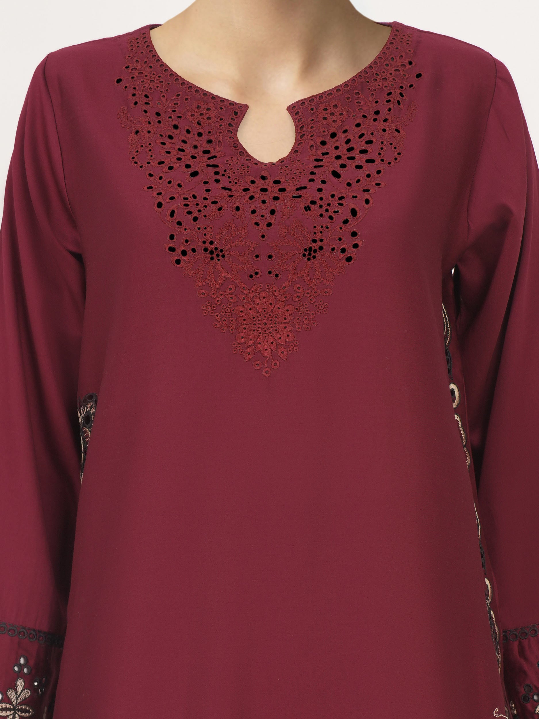 2 Piece Satin Suit- Embroidered (Pret)