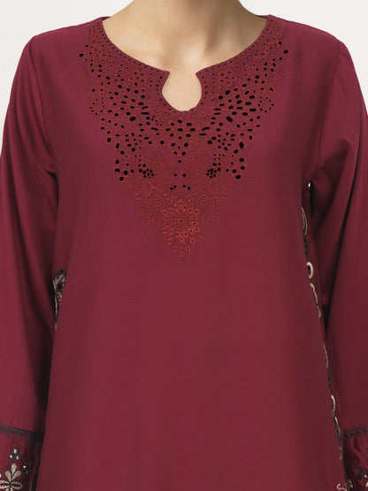 2 Piece Satin Suit- Embroidered (Pret)