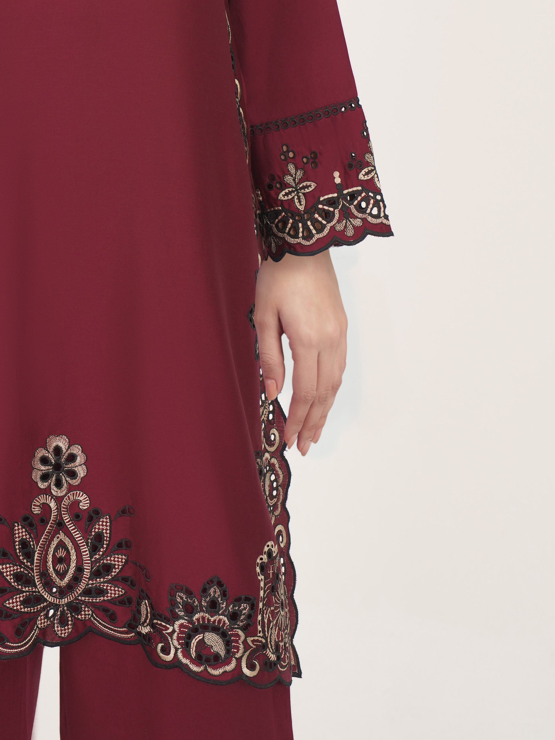 2 Piece Satin Suit- Embroidered (Pret)