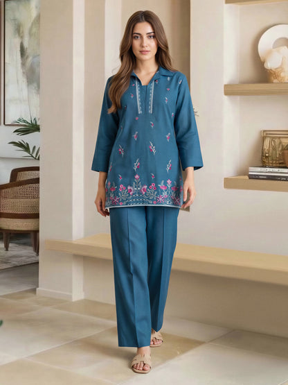 Yarn Dyed Co-ord Set- Embroidered