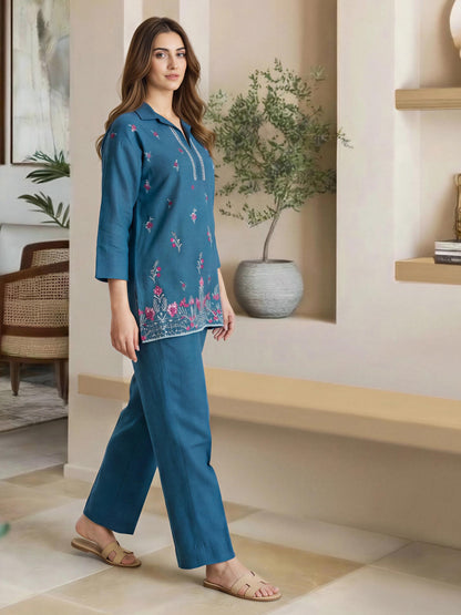 Yarn Dyed Co-ord Set- Embroidered