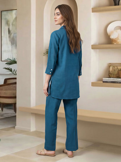 Yarn Dyed Co-ord Set- Embroidered