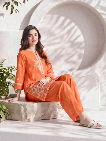 2 Piece Lawn Slub Suit- Embroidered (Pret)