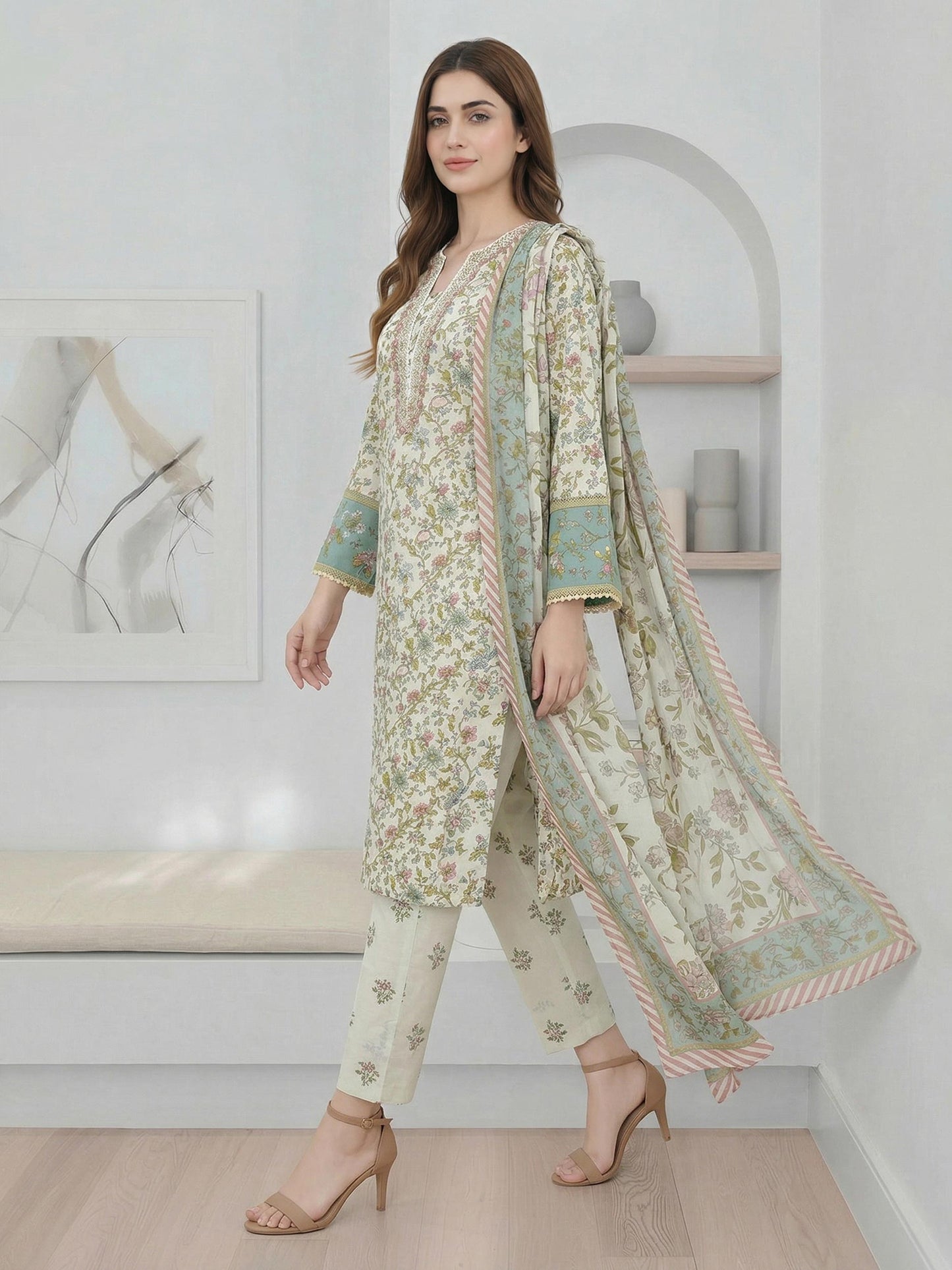 3 Piece Lawn Suit- Embroidered (Pret)