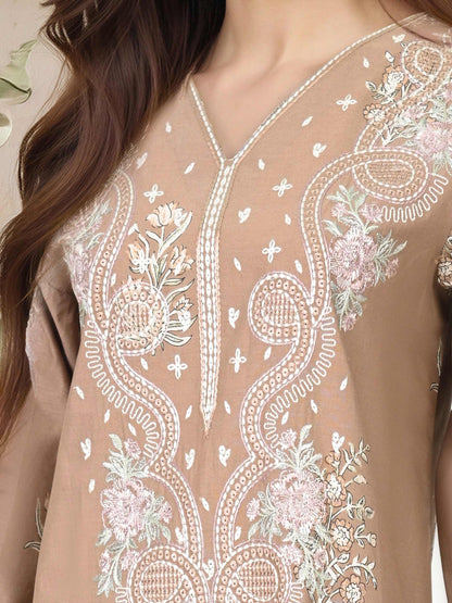 3 Piece Lawn Slub Suit- Embroidered (Pret)