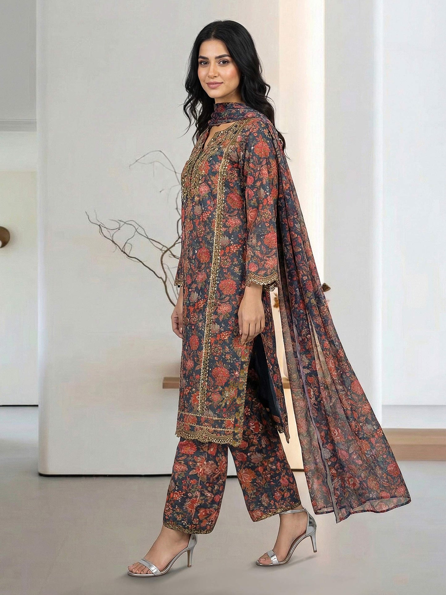 3 Piece Lawn Suit- Embroidered (Pret)