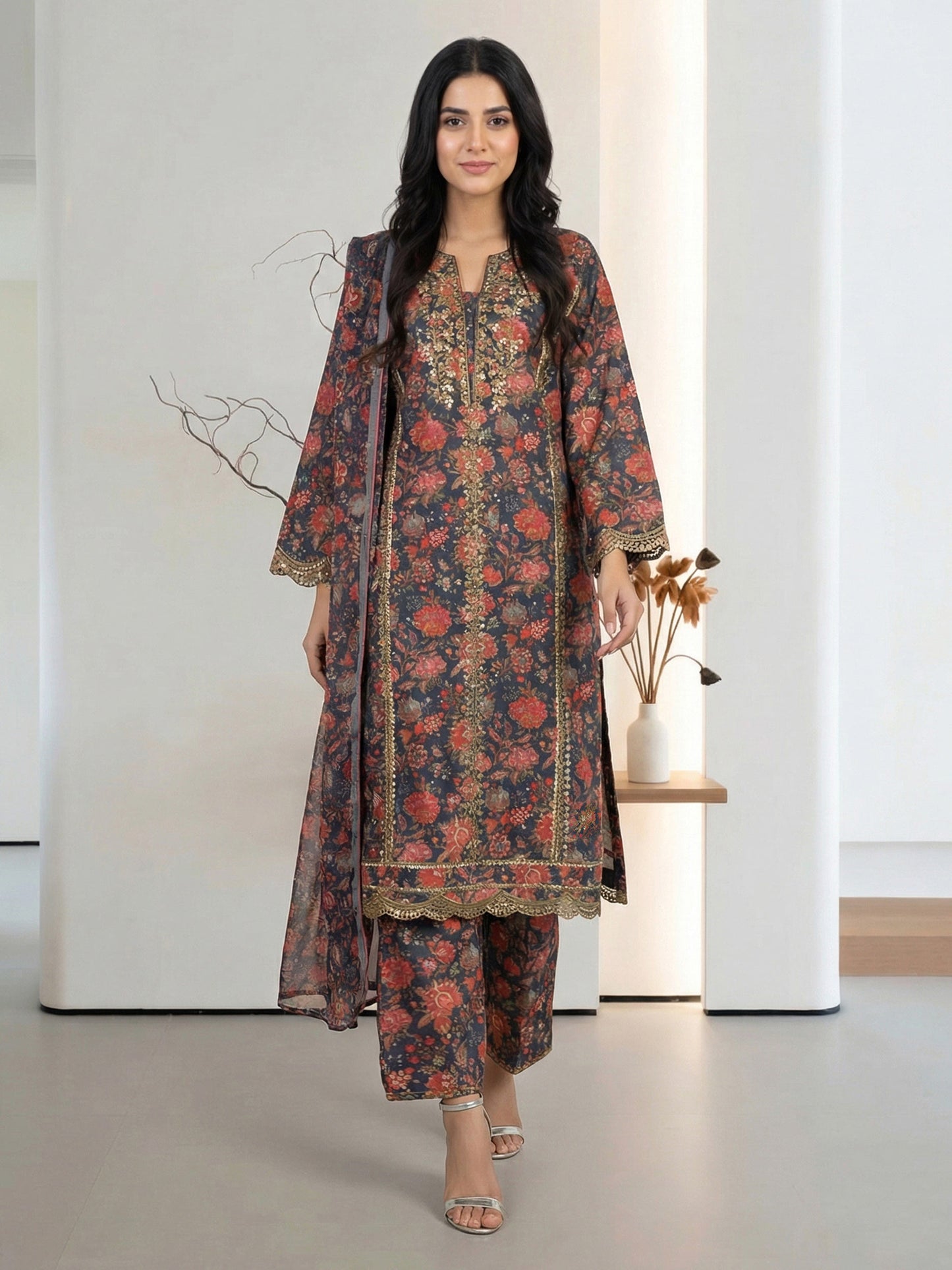 3 Piece Lawn Suit- Embroidered (Pret)