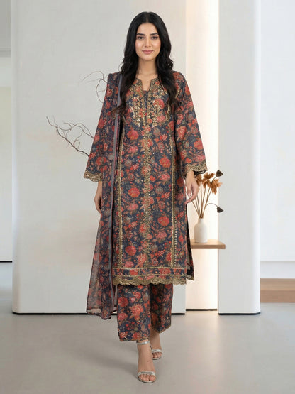 3 Piece Lawn Suit- Embroidered (Pret)