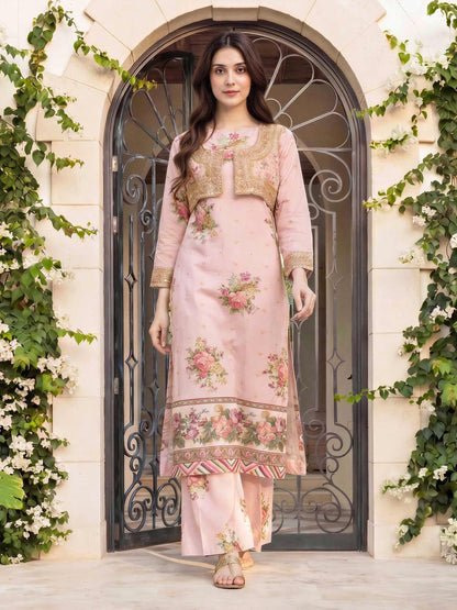 2 Piece Satin Suit- Embroidered (Pret)