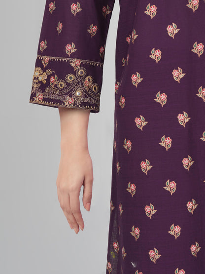 3 Piece Lawn Slub Suit- Embroidered (Pret)