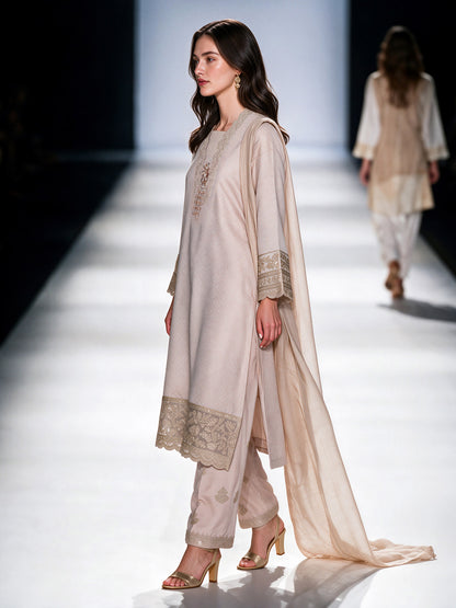 3 Piece Massouri Jacquard Suit- Embroidered (Pret)