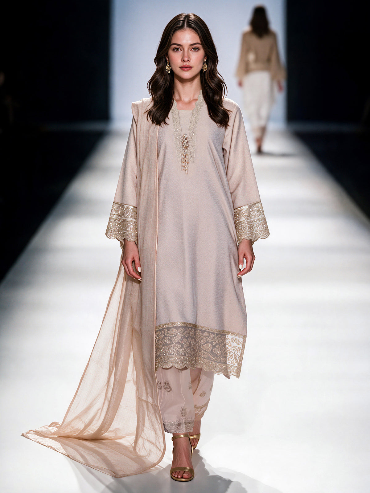 3 Piece Massouri Jacquard Suit- Embroidered (Pret)