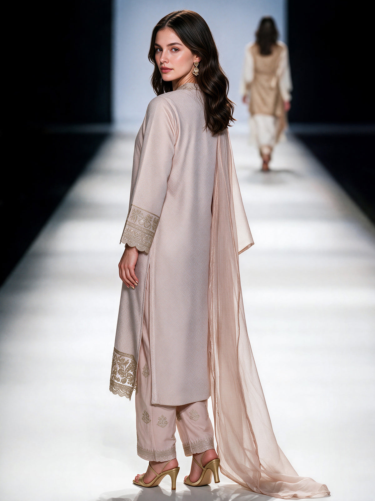 3 Piece Massouri Jacquard Suit- Embroidered (Pret)