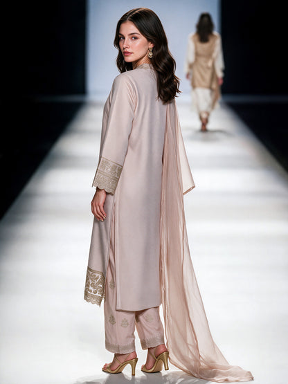 3 Piece Massouri Jacquard Suit- Embroidered (Pret)