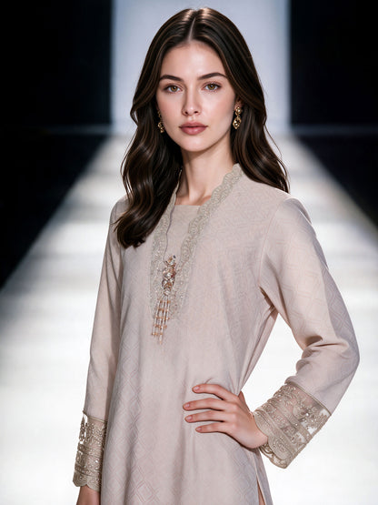 3 Piece Massouri Jacquard Suit- Embroidered (Pret)