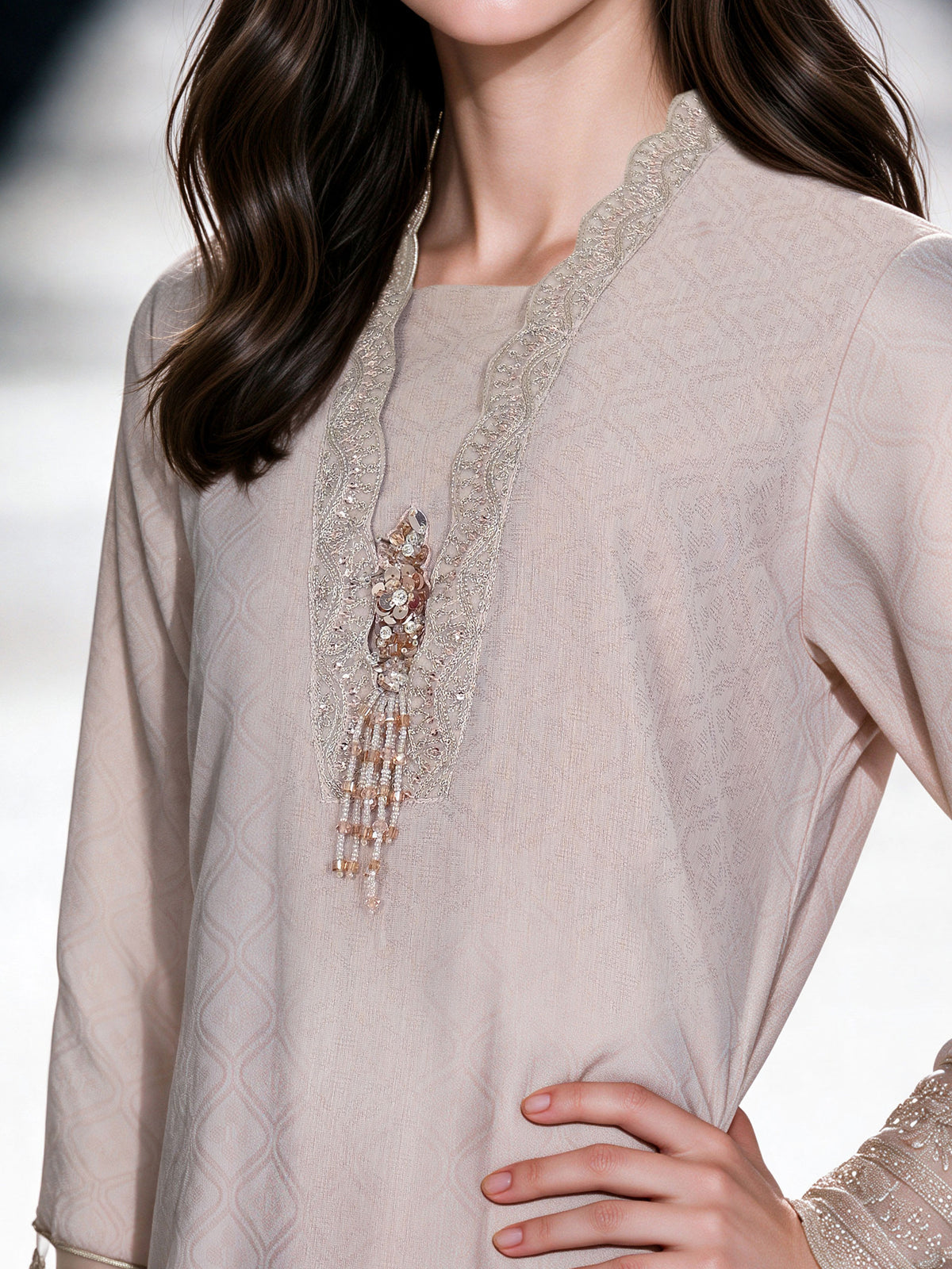 3 Piece Massouri Jacquard Suit- Embroidered (Pret)
